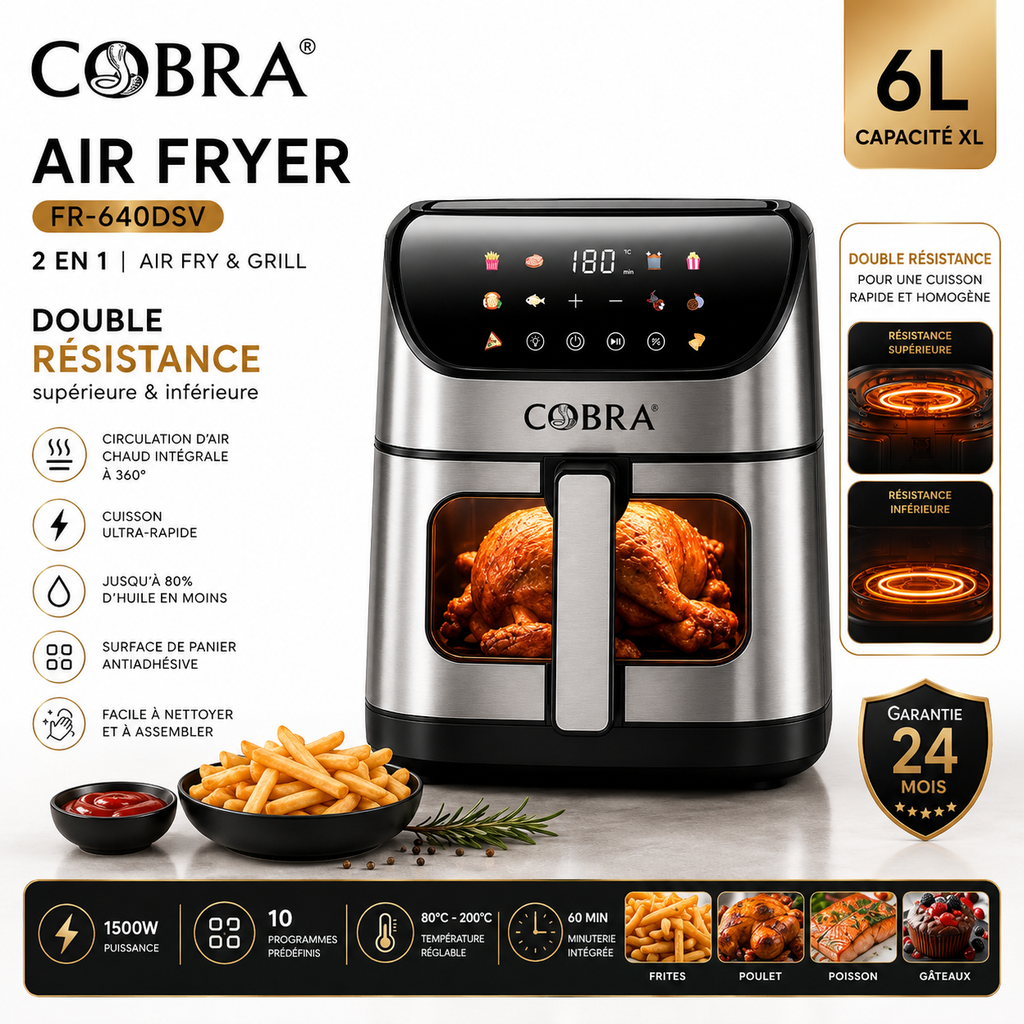AIR FRYER COBRA FR-640DSV – 6L | 1500W | 2 EN 1