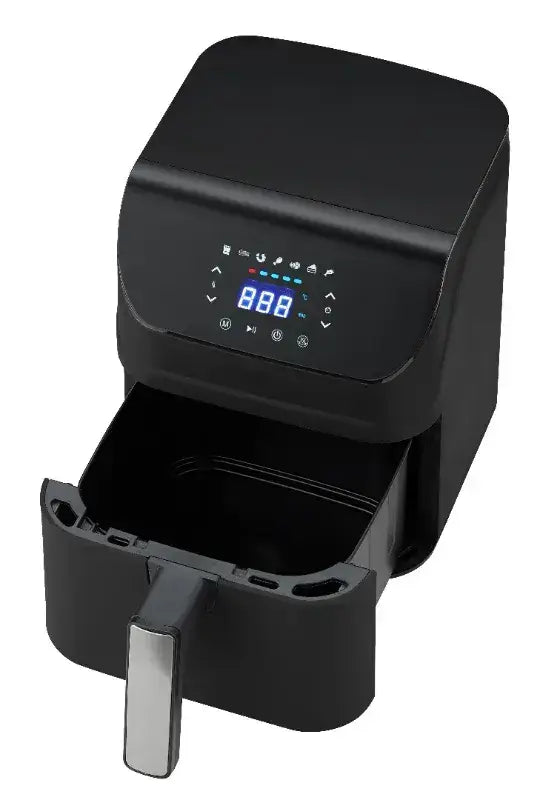 Air fryer 4 l cobra noir avec un design moderne et poignée argentée pour une cuisson saine et rapide