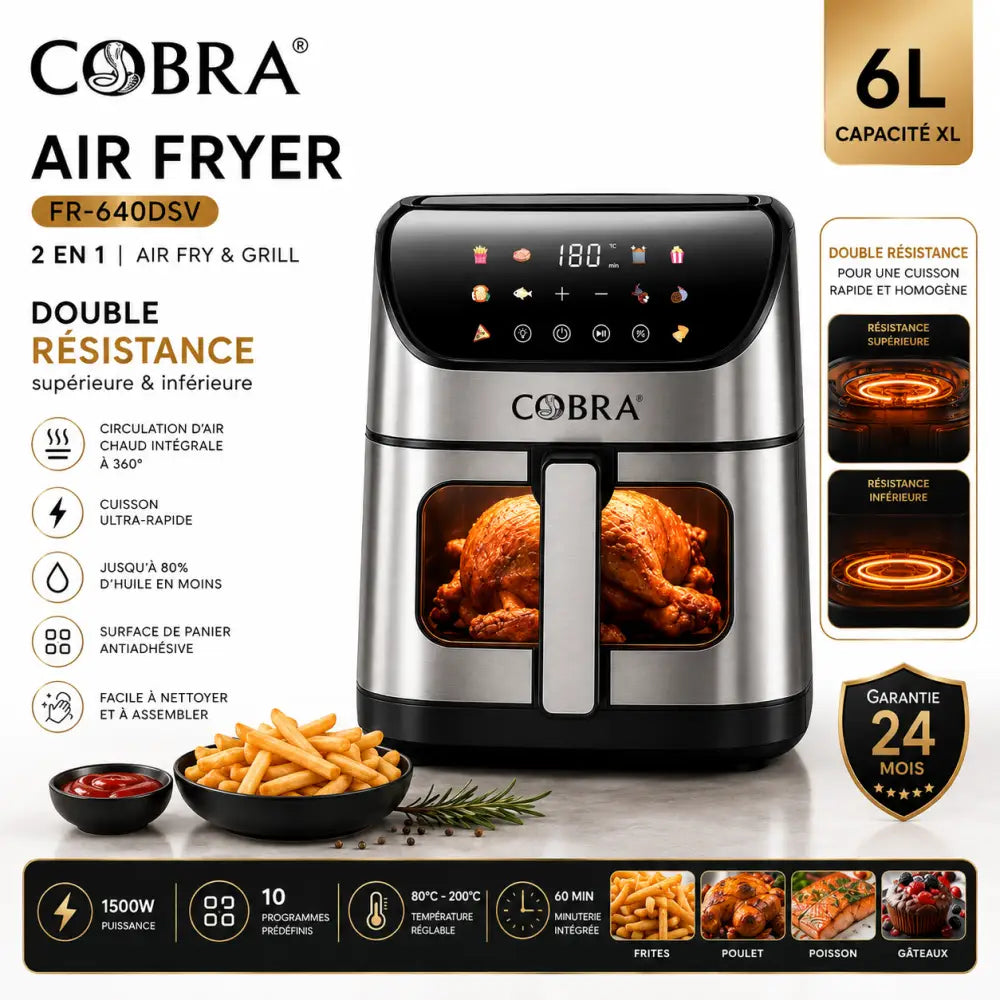 AIR FRYER COBRA FR-640DSV – 6L | 1500W | 2 EN 1 - Cobra