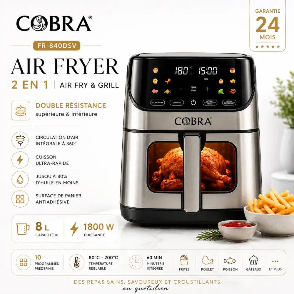 AIR FRYER COBRA FR-840DSV – 8 L | 1800 W | 2 EN 1 - Cobra