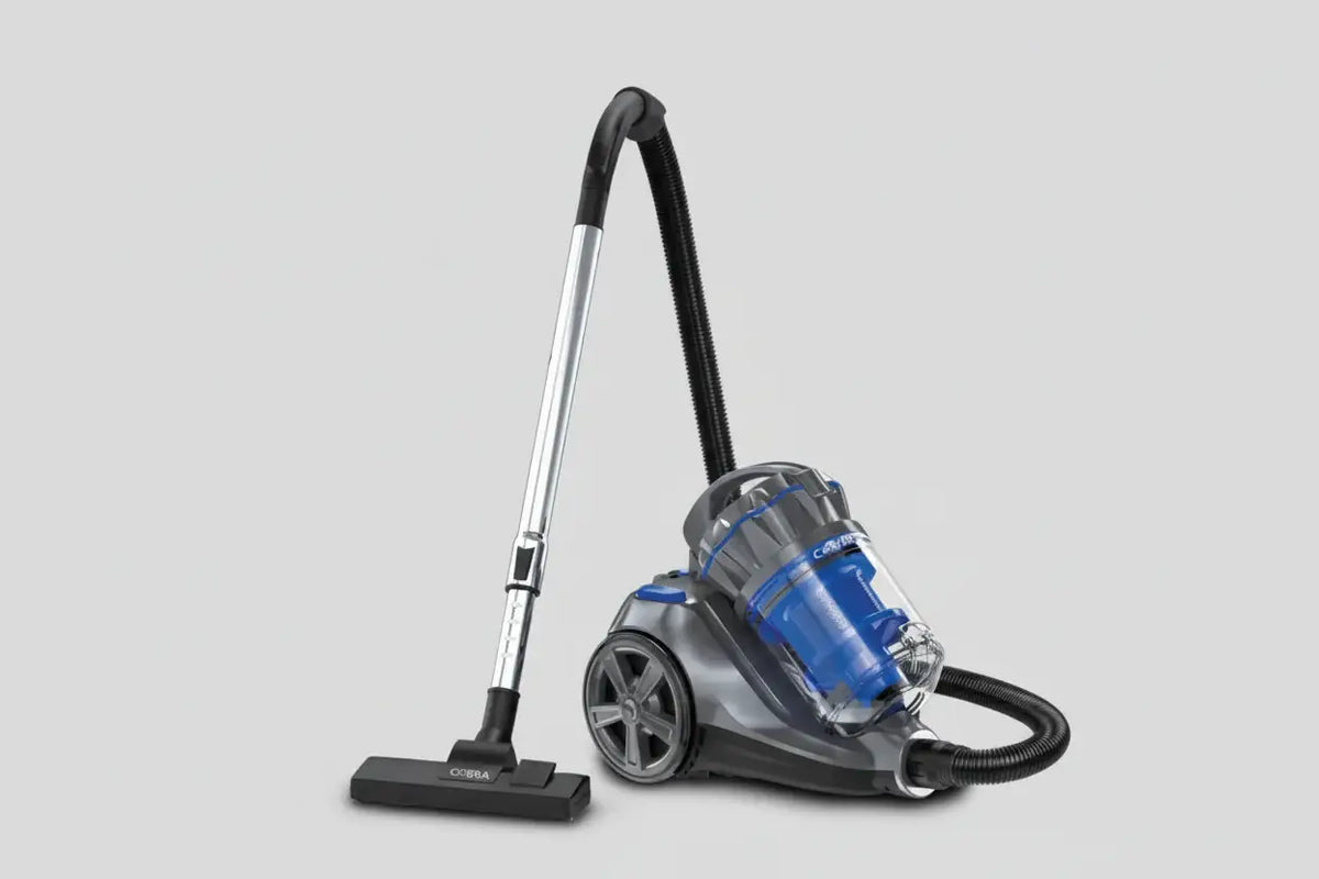 Aspirateur 1800 watt cobra c28 bleu et gris avec bac à poussière transparent pour un nettoyage efficace