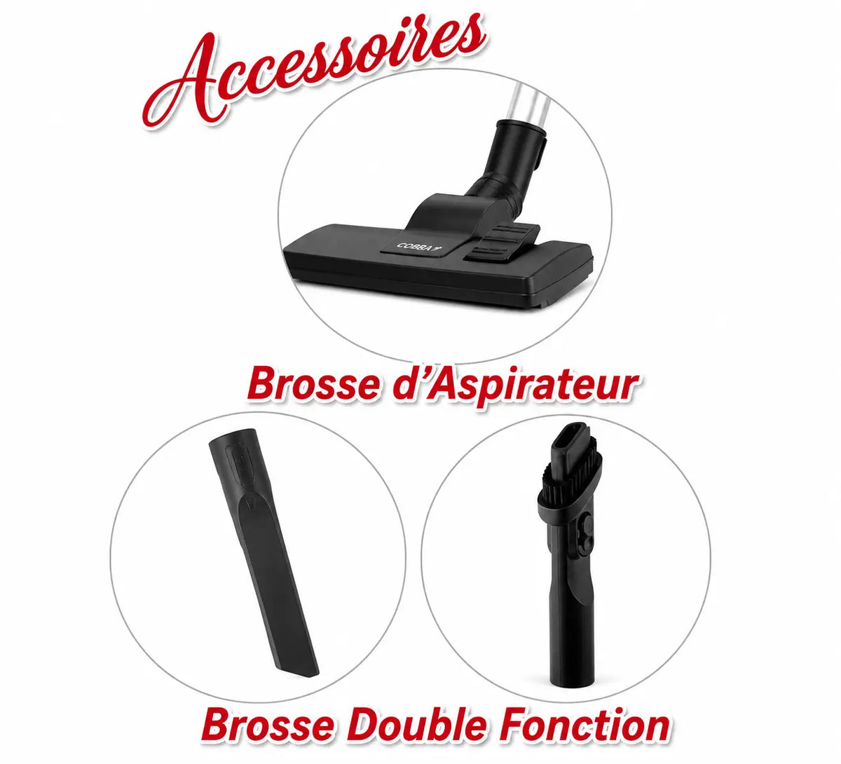 Nozzle noir en plastique pour aspirateur a balais cobra conçu pour nettoyer les sols efficacement