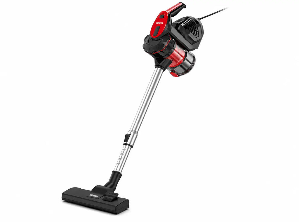 Aspirateur à balais cobra b29 rouge et noir avec poignée télescopique argentée sans fil