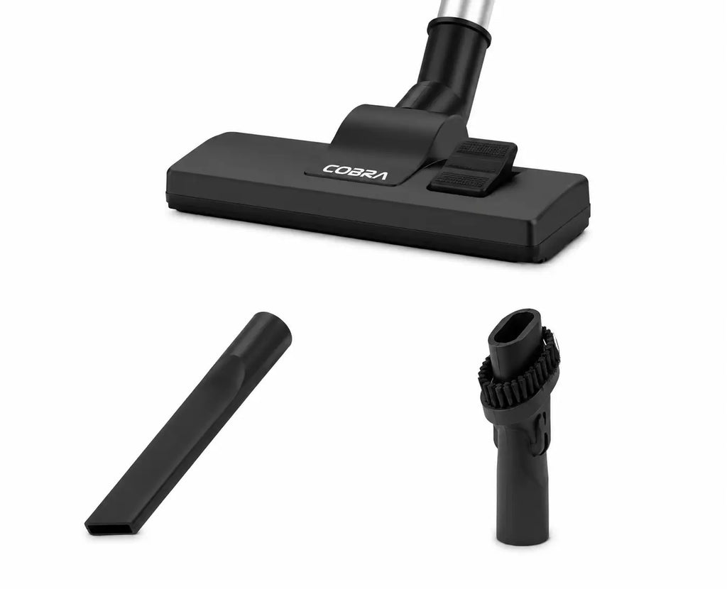 Aspirateur a balais cobra b29 avec brosse de sol noire, design rectangulaire et poignée argentée élégante