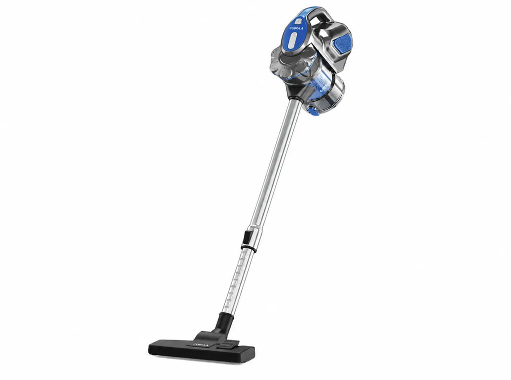 Aspirateur a balais cobra cordless argent et bleu avec bac transparent pour poussière