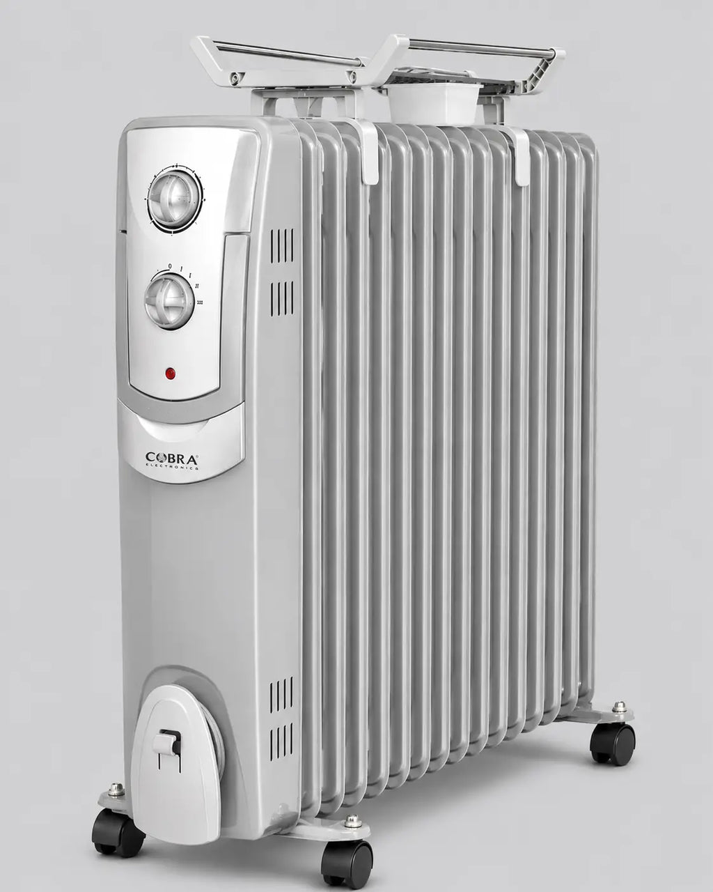 Radiateur bain dhuile cb-bh-13b argent avec ailettes verticales commandes et roulettes pour chauffage intérieur