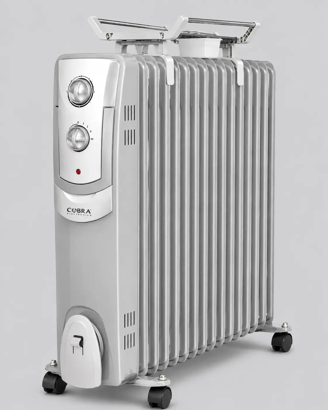 Radiateur bain dhuile cb-bh-13b argent avec ailettes verticales commandes et roulettes pour chauffage intérieur