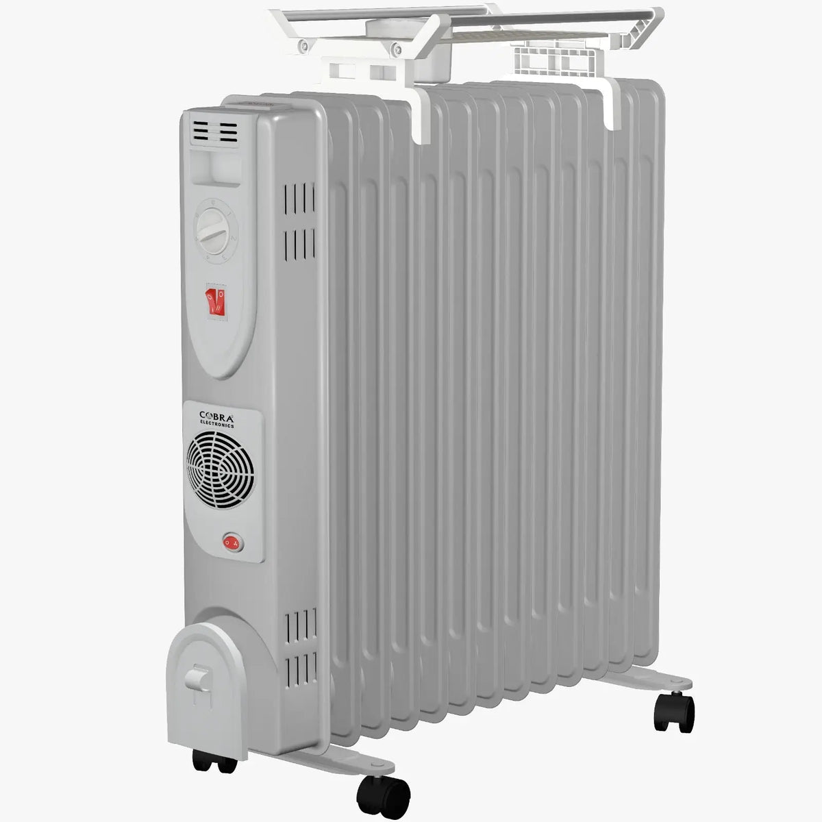 Radiateur bain dhuile cb-bh-13e gris à ailettes avec roulettes noires pour chauffage électrique efficace