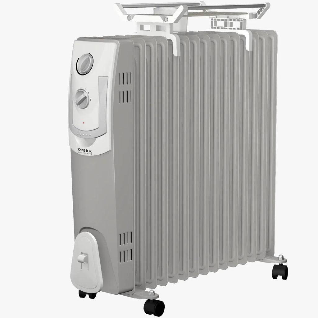 Radiateur bain dhuile cb-bh-15b gris cobra radiant électrique avec panneau blanc et roulettes noires