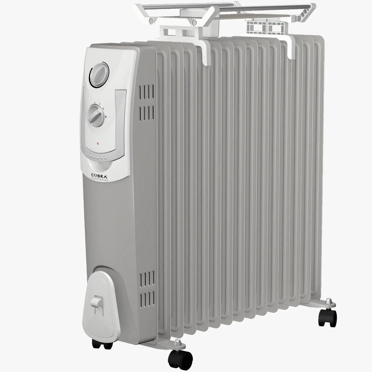 Radiateur bain dhuile cb-bh-15b gris cobra radiant électrique avec panneau blanc et roulettes noires