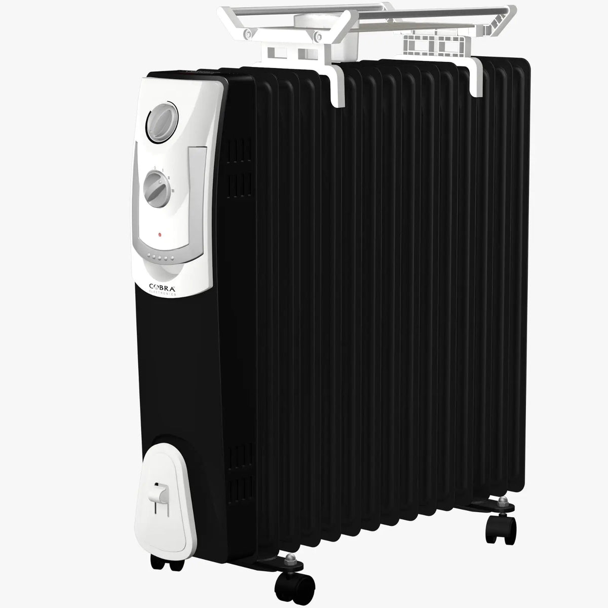 Chauffage bain dhuile cb-bh-15b cobra électrique noir et blanc avec design nervuré et roulettes pour mobilité