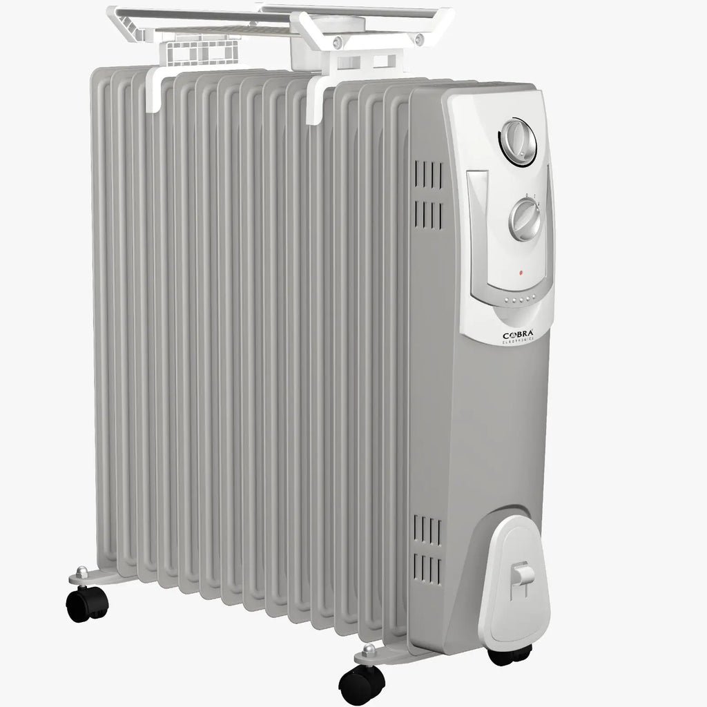 Radiateur électrique bain d’huile cb-bh-15b gris avec ailettes verticales blanc panneau de contrôle roulettes noires