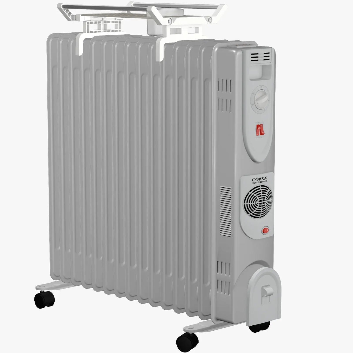 Radiateur électrique à bain dhuile cb-bh-15e gris cobra avec design côtelé et roues noires pour un chauffage radiant efficace
