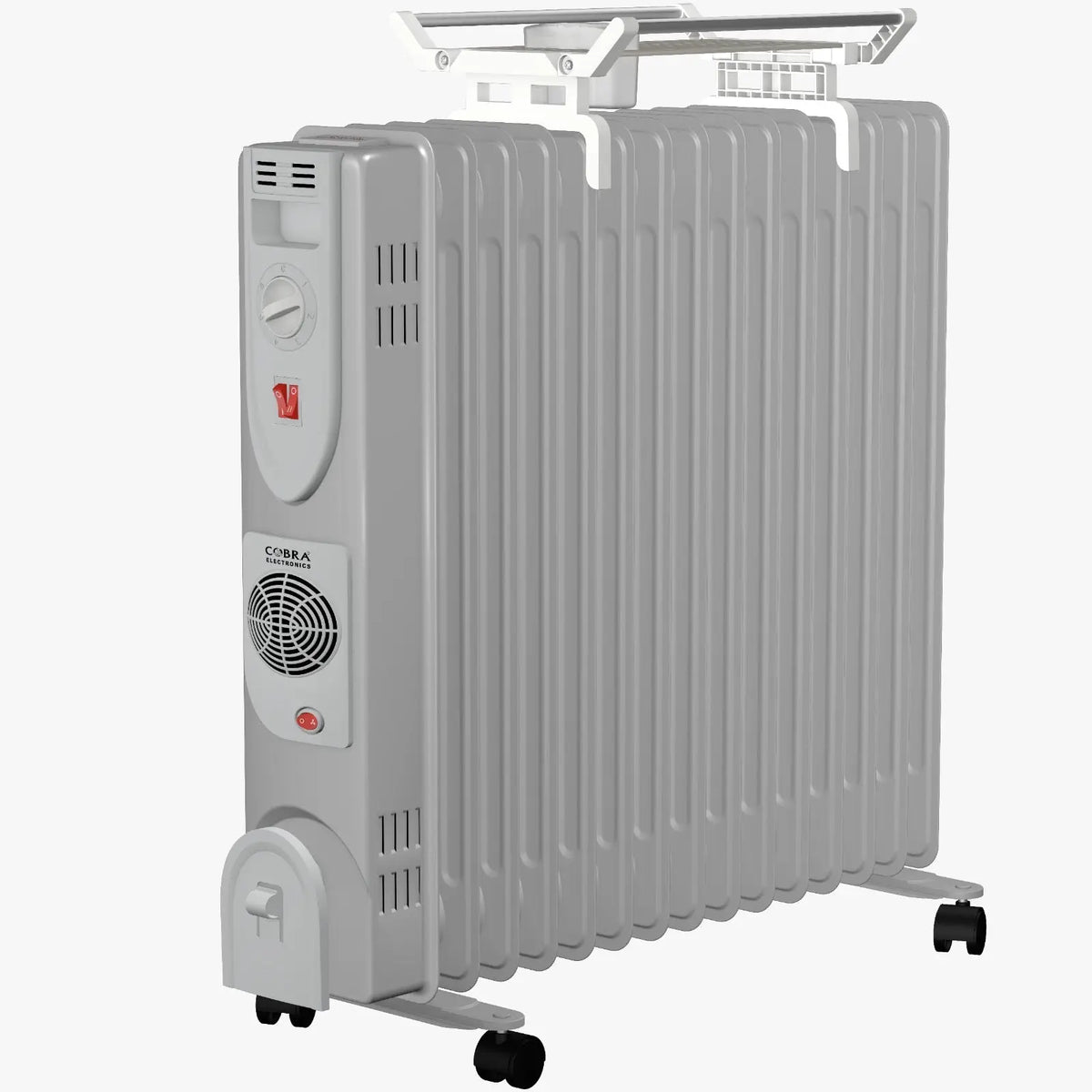 Radiateur à huile électrique gray cobra bain dhuile cb-bh-15e ventilé avec design nervuré gris et roues pivotantes noires