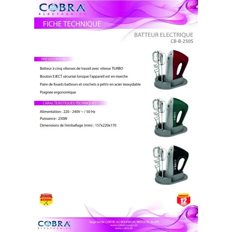 Batteur COBRA avec table de pose - Cobra