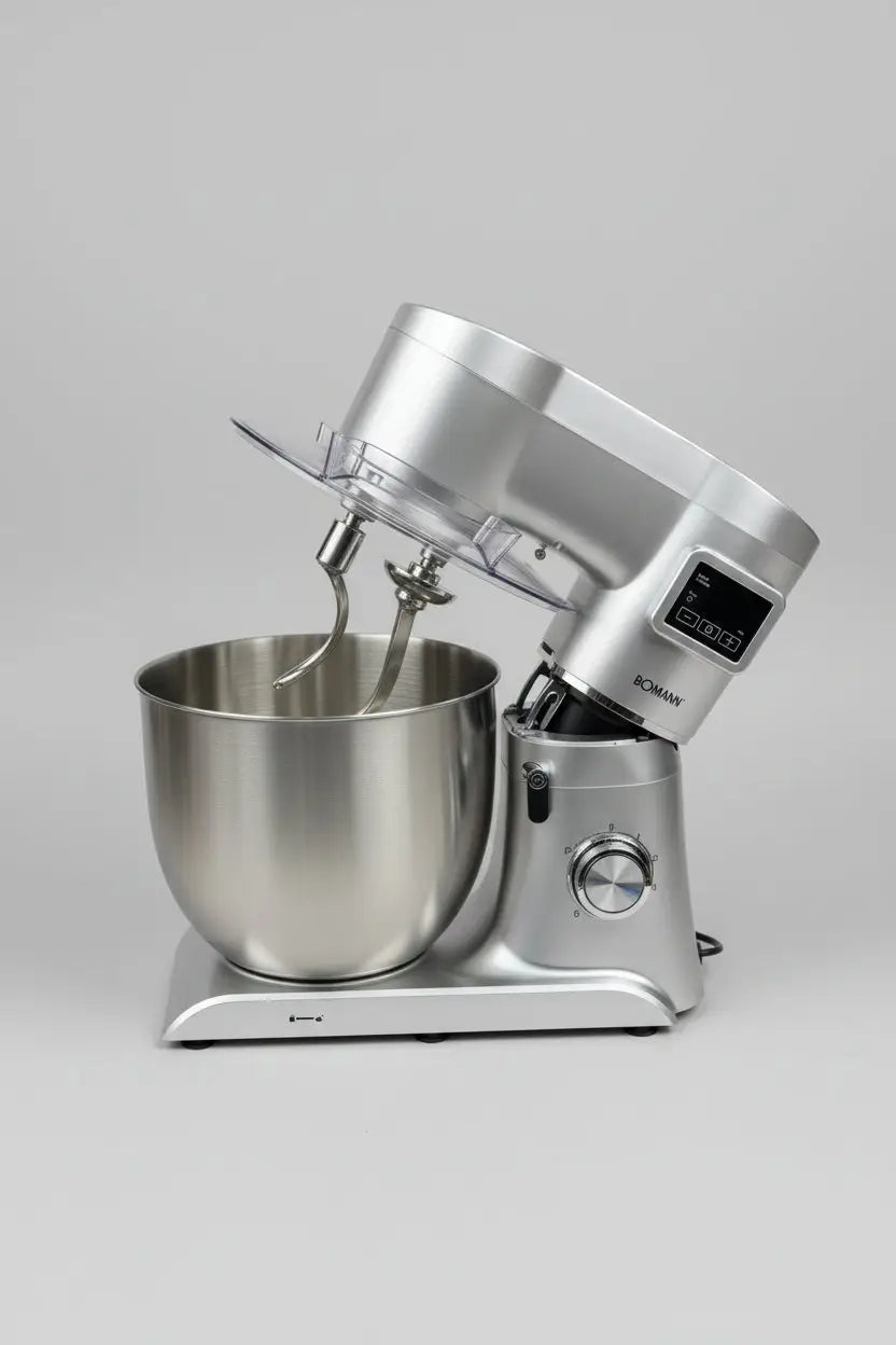 Mixer sur socle romain argent bomann km 6177 cb avec bol en acier inoxydable et panneau de contrôle digital 2000w