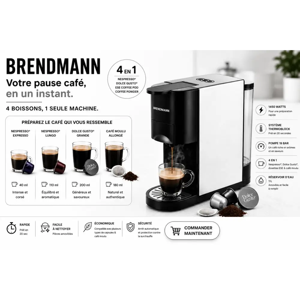 Cafetière BRENDMANN 4 en 1 ماكينة صنع القهوة 4 في 1 من بريندمان - BRENDMANN