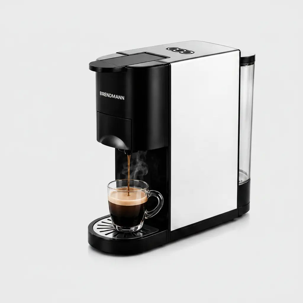 Cafetière brendmann 4 en 1 noire et argent avec réservoir d’eau transparent pour machine à espresso simple dose
