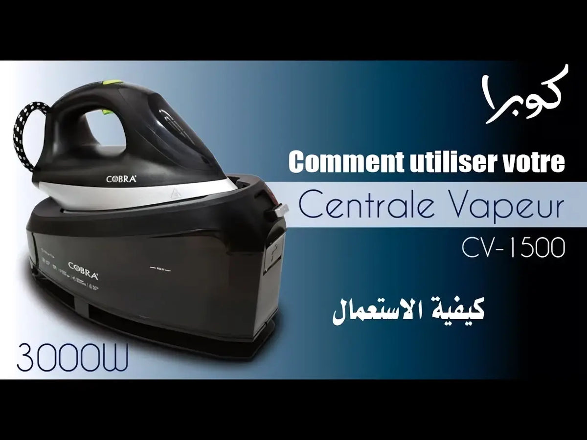 Centrale a vapeur 3000 watt avec fer a repasser cobra cv-1500 noir et argent avec finition brillante