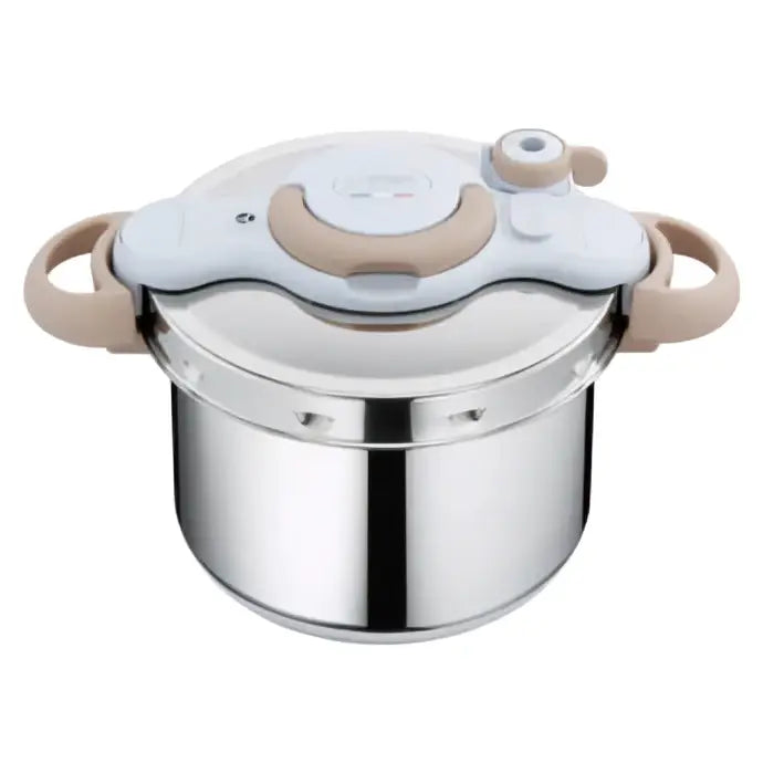 Autocuiseur clipso minut eco 7,5 l en acier inoxydable avec couvercle blanc beige et poignées ergonomiques