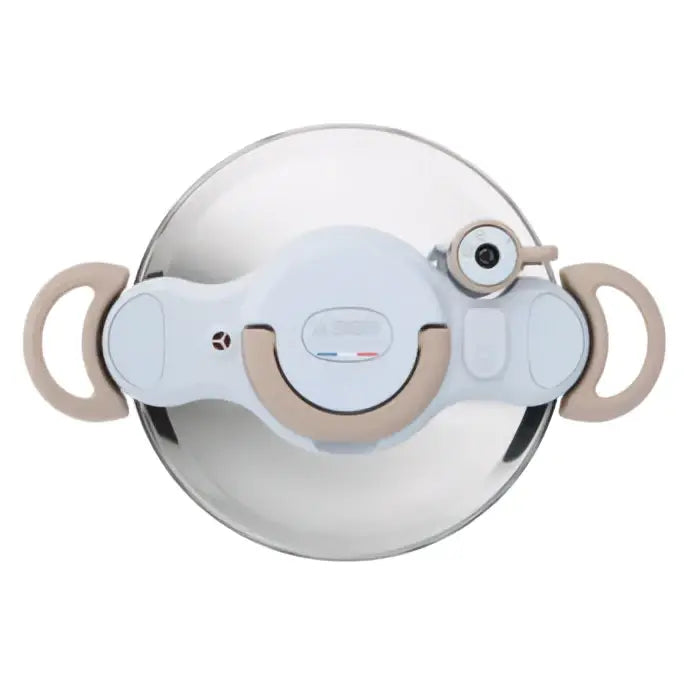 Autocuiseur clipso minut eco 7,5 l en acier inoxydable argenté avec poignée beige et blanche tefal