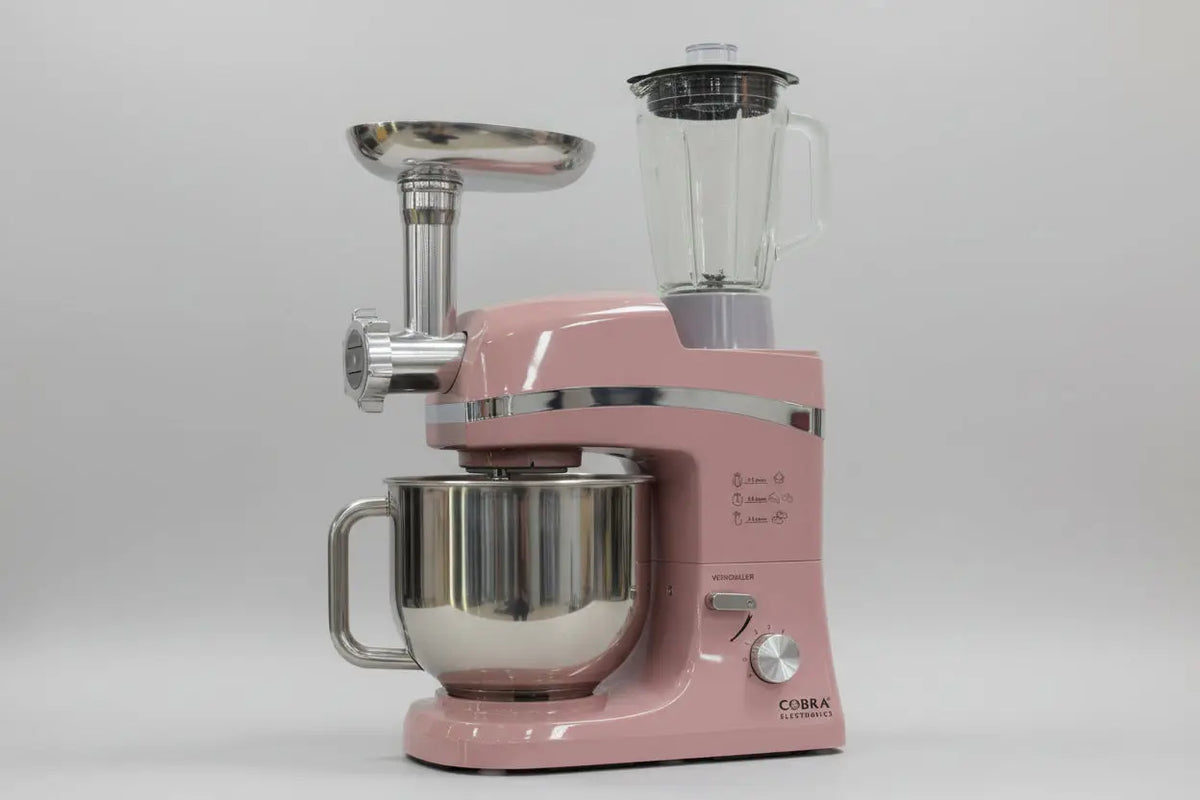 Cobra 6.5 litres عجانة كوبرا 5 في واحد 6.5 لتر 2000 واط appareil de cuisine rose avec bol mélangeur inox broyeur et mixeur