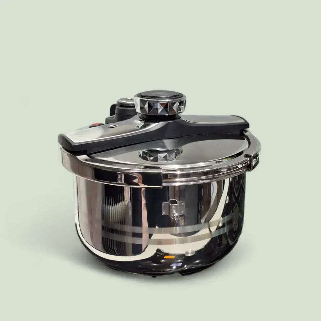 Cocotte clipso bbf en acier inoxydable avec poignée noire et bouton de couvercle à motif diamant