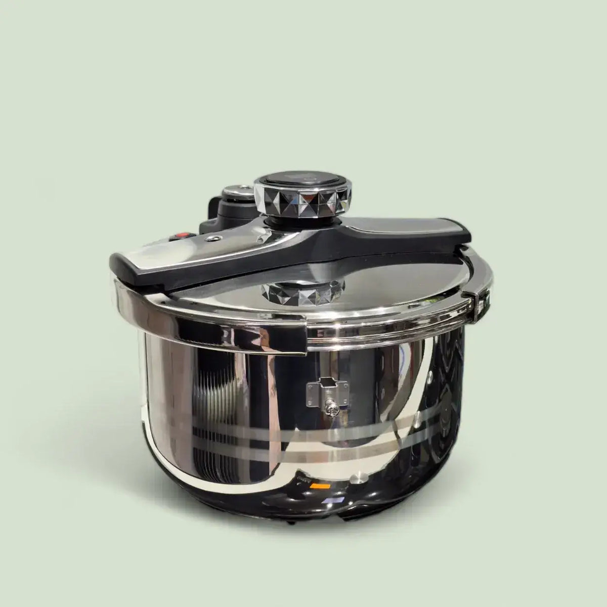 Cocotte clipso bbf en acier inoxydable avec poignée noire et bouton de couvercle à motif diamant