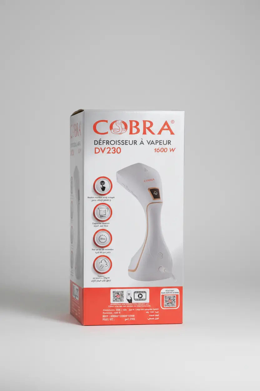 Defroisseur a main white cobra dv230 puissant 1600 watts avec panneau de contrôle ergonomique or et design élégant