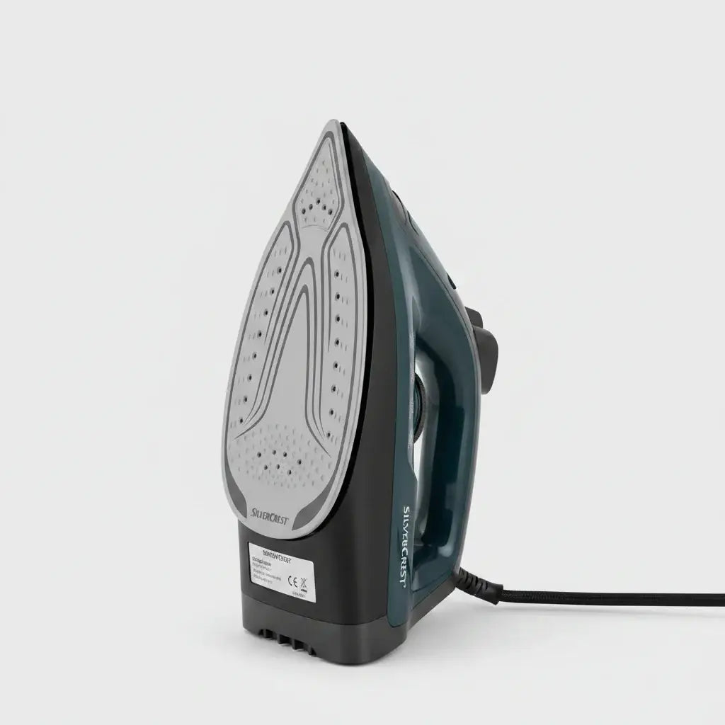 Fer a repasser électrique silvercrest 2400 watt avec finition teal et argent poignée ergonomique et semelle texturée