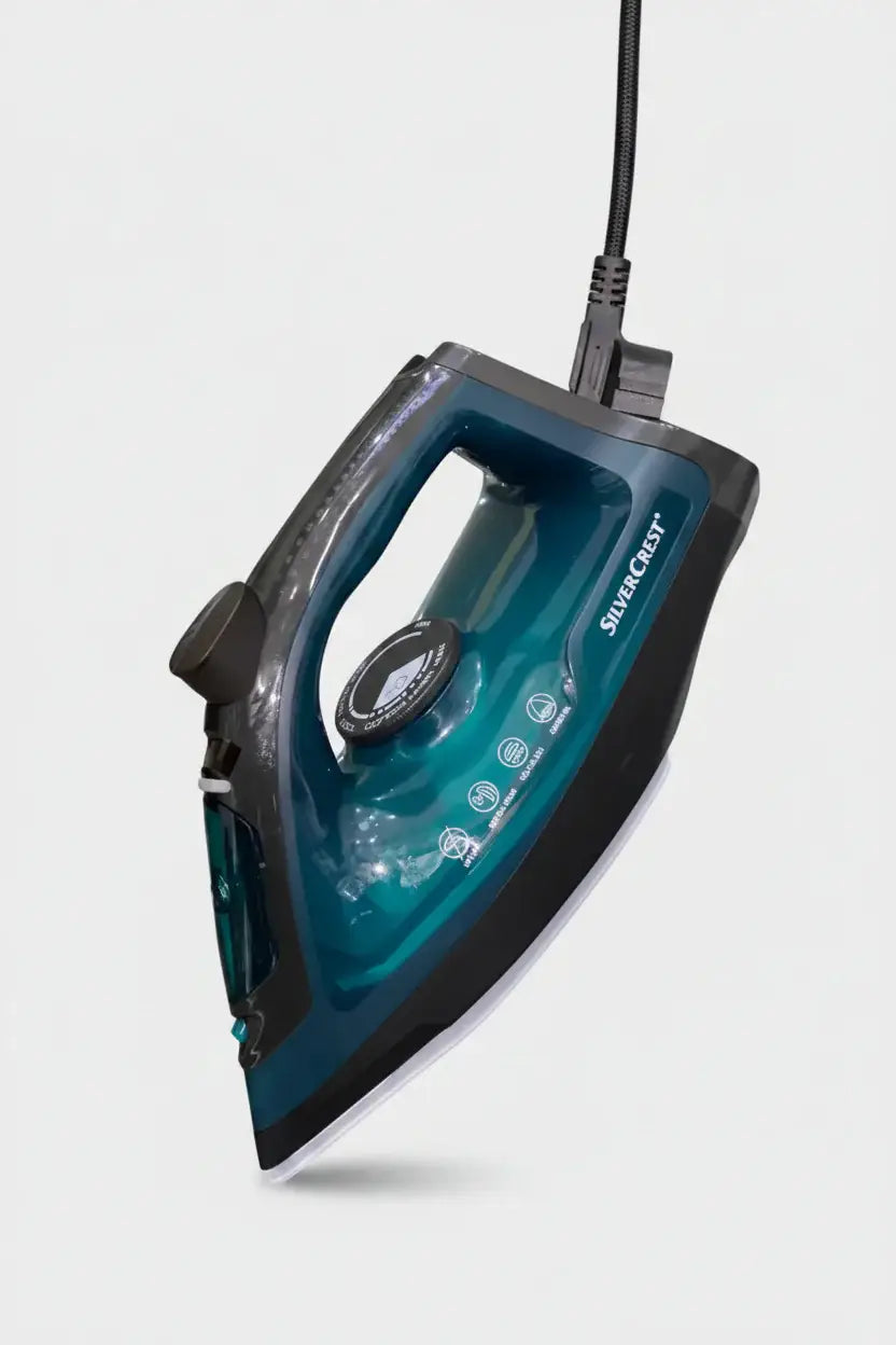 Fer à repasser silvercrest 2400 watt teal et noir avec corps plastique brillant et accents métalliques