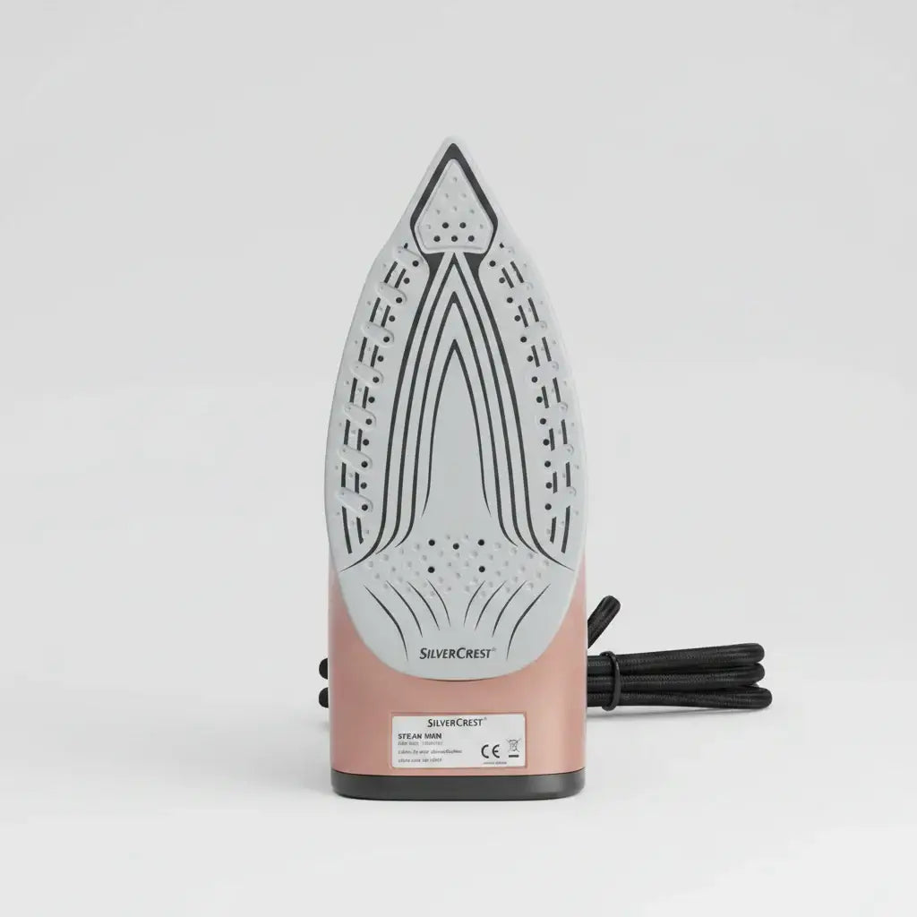 Fer à repasser silvercrest en rose gold 2800 watt avec semelle blanche moderne et motifs noirs pour vapeur