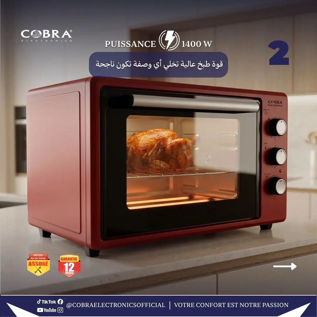 Cobra electronics four 35 litres grille-pain four à micro-ondes rouge 1400w avec porte en verre et trois boutons de contrôle