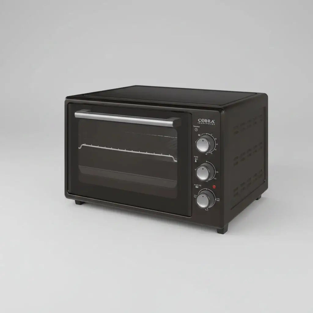 Four 35 litres four à toaster noir avec poignée en acier inoxydable et trois boutons de contrôle latéraux