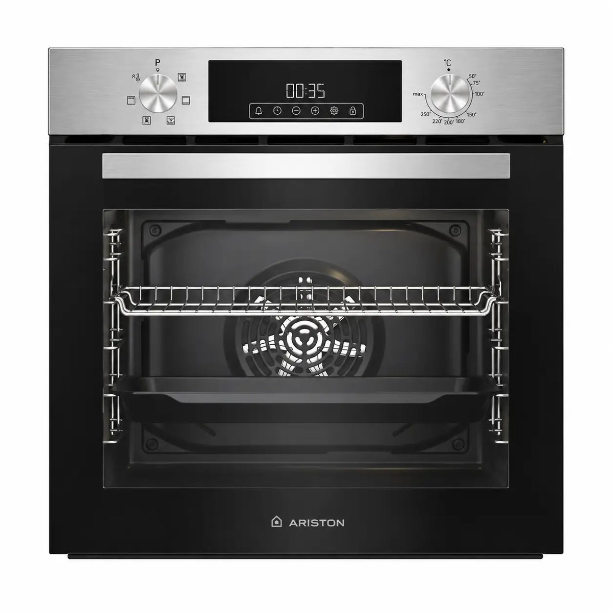 Four encastrable électrique ariston 60 cm 72 l aroe 6r253 dxna noir avec panneau de contrôle inox et affichage digital