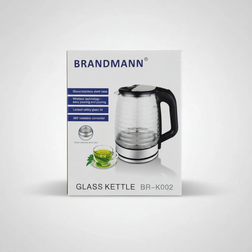 Kettler en verre brandmann br-k002 avec corps transparent, base inox, couvercle, poignée noire et technologie sans fil