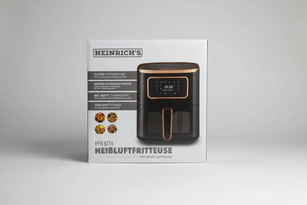 Heinrichs hfr 8216 air fryer noir et or avec affichage digital pour friture à air chaud santé