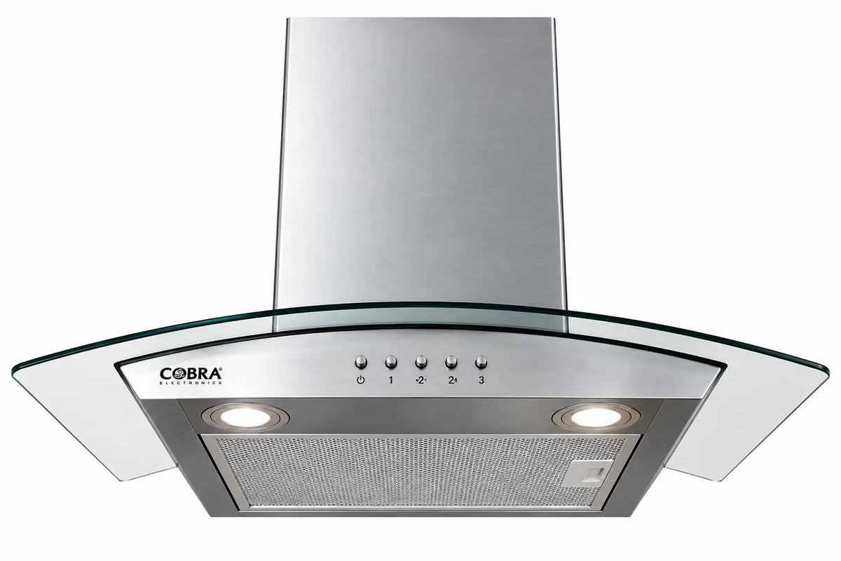 Hotte de cuisine murale cobra cb-hc-60gi en acier inoxydable et verre avec panneau de contrôle lumineux 60 cm
