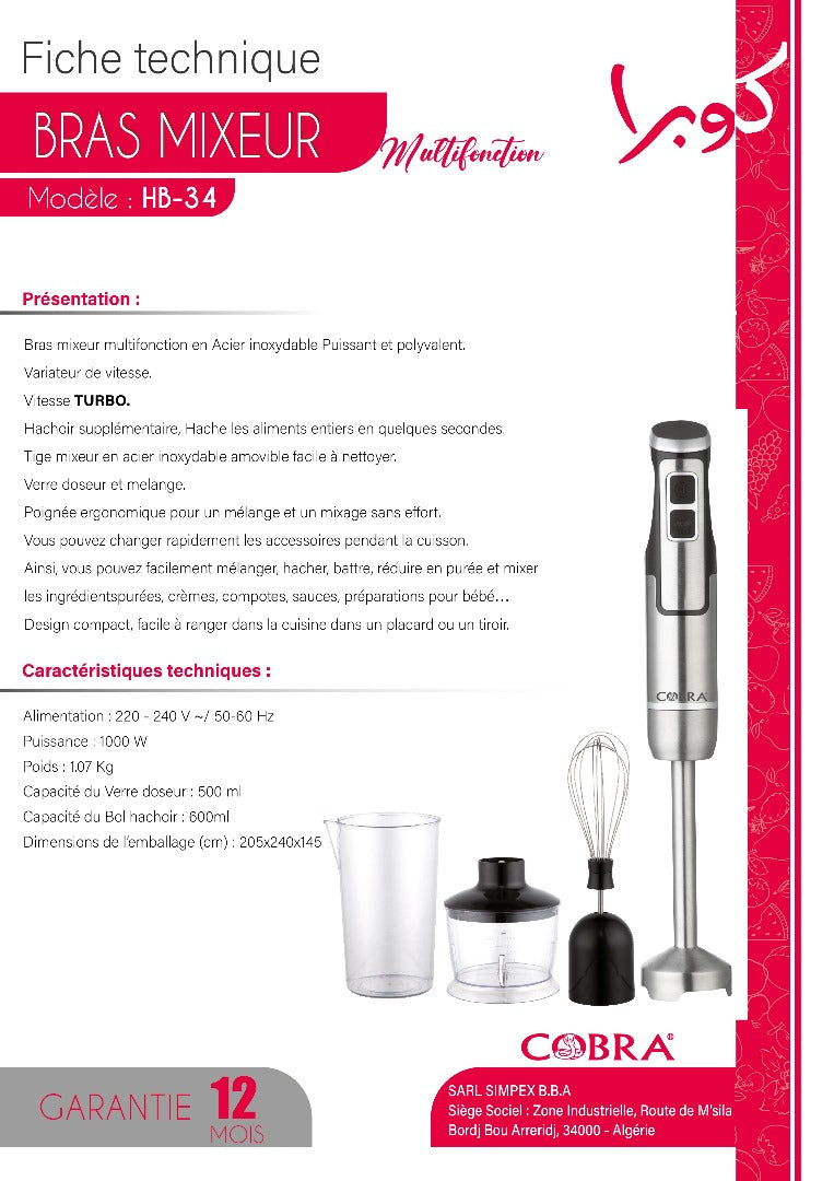 BRAS MIXEUR AVEC ACCESSOIRES