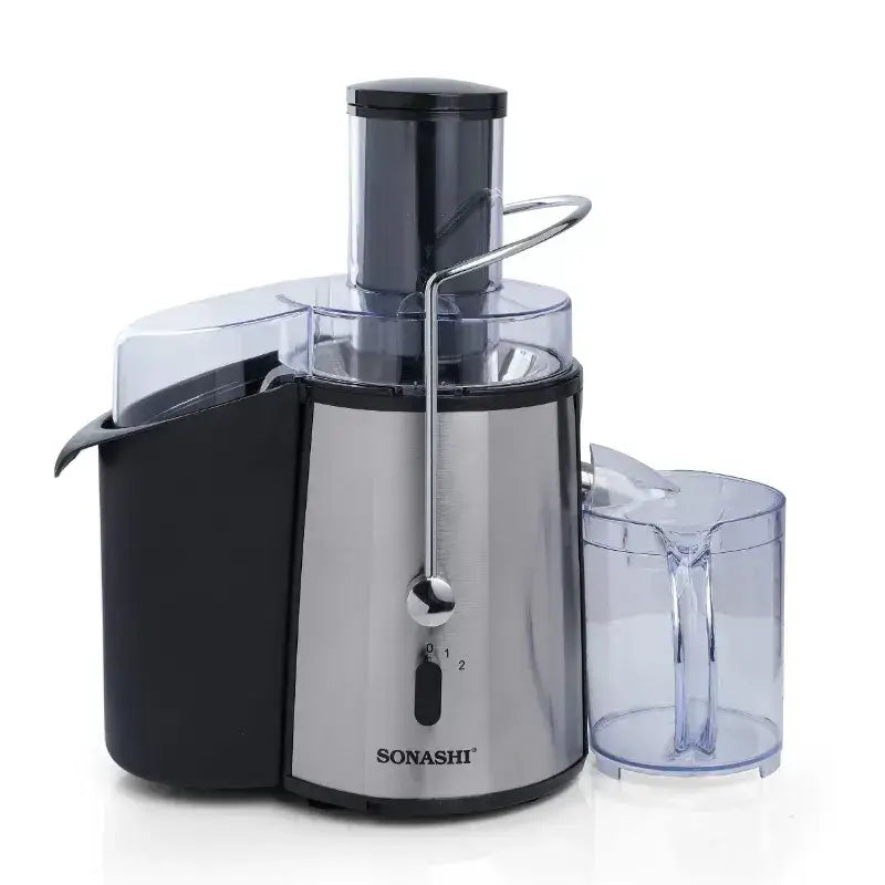 Extracteur de jus sonashi spj-501 en acier inoxydable et plastique noir avec pichet transparent