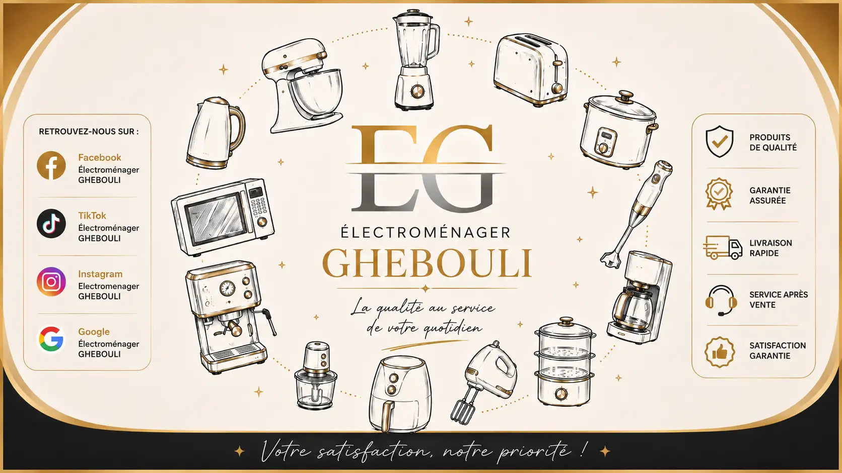 Logo d’appareil de cuisine élégant et moderne couleur or pour électroménager ghebouli.