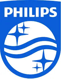 Logo Philips bleu présentant un design circulaire avec des vagues et des étoiles stylisées.