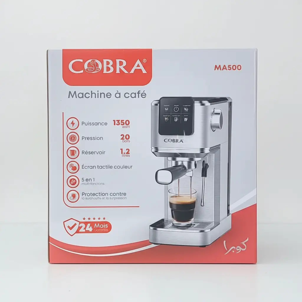 Machine à café 500 cobra silver and black en acier inoxydable avec écran tactile numérique pour espresso