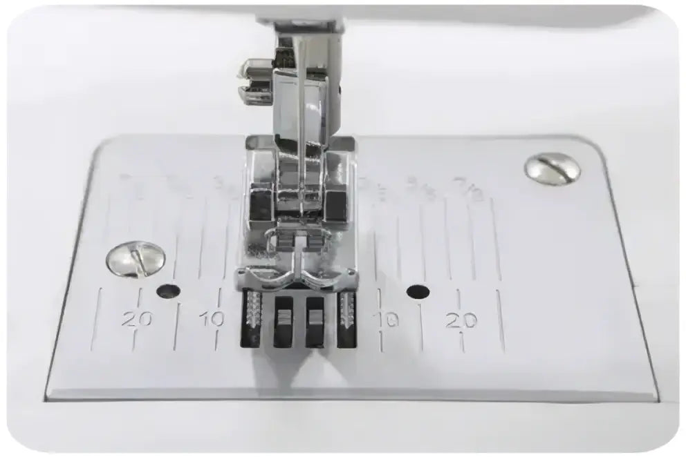 Presser foot métallique argenté avec pièces en plastique noir et plaque acrylique transparente pour machine a coudre 1930-v