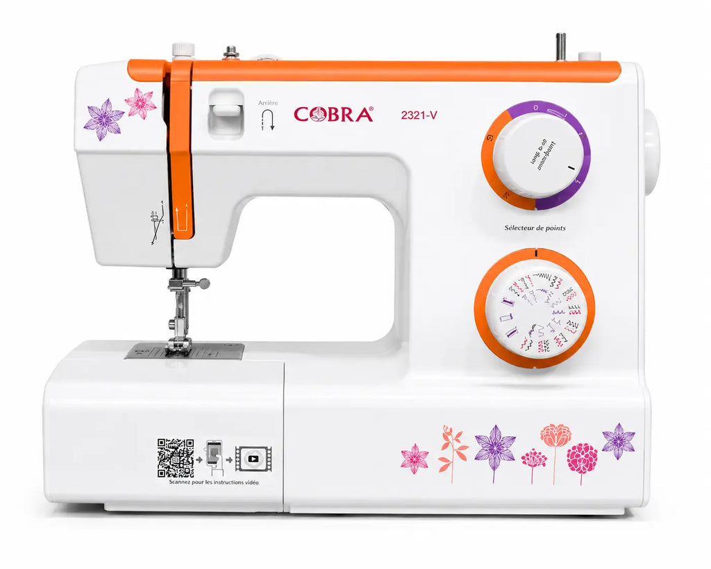 Machine à coudre 2321-v cobra blanche et orange avec décor floral pour couture précise et créative