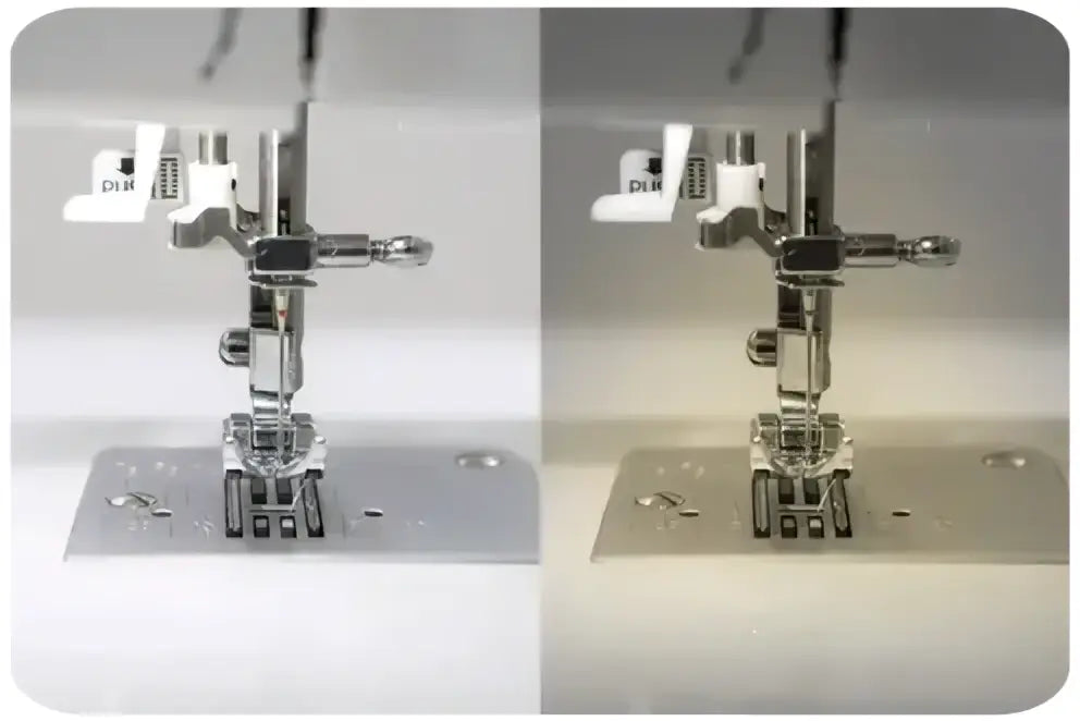 Machine à coudre 3220-v avec pied presseur métallique argenté et composants en plastique blanc avec étiquette dur