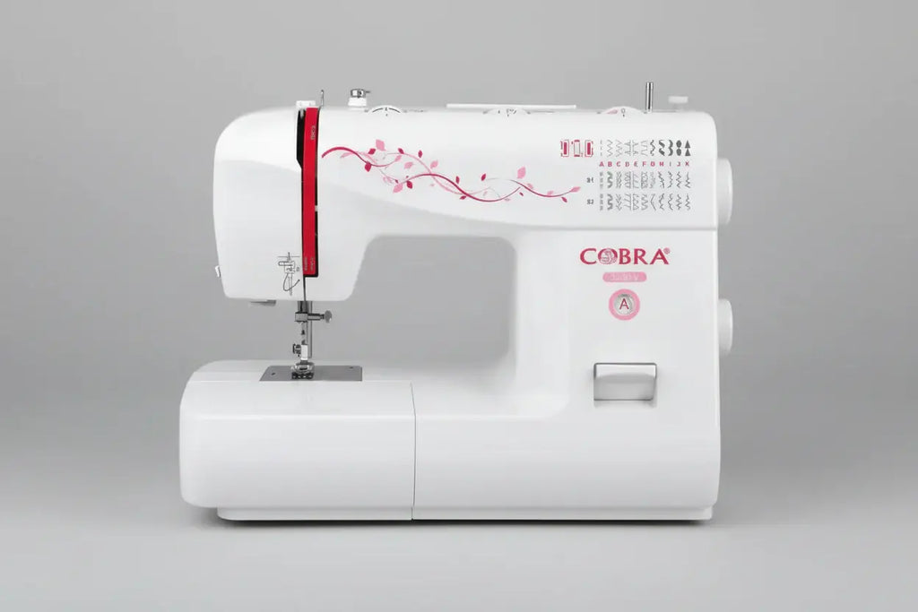 Machine à coudre white cobra 3230-v avec decals floraux roses et accent rouge sur le côté