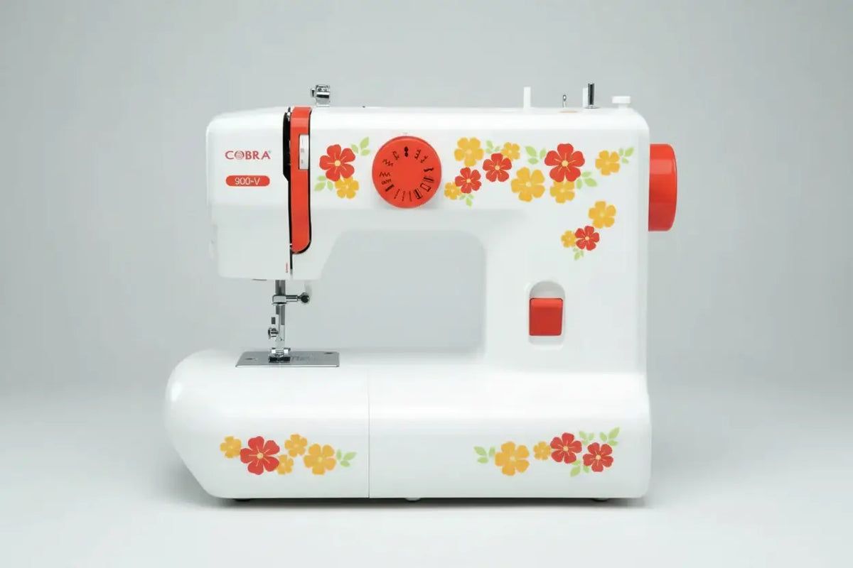 Machine à coudre 900-v blanche avec décor floral rouge et jaune modèle white cobra 920v pour couture facile