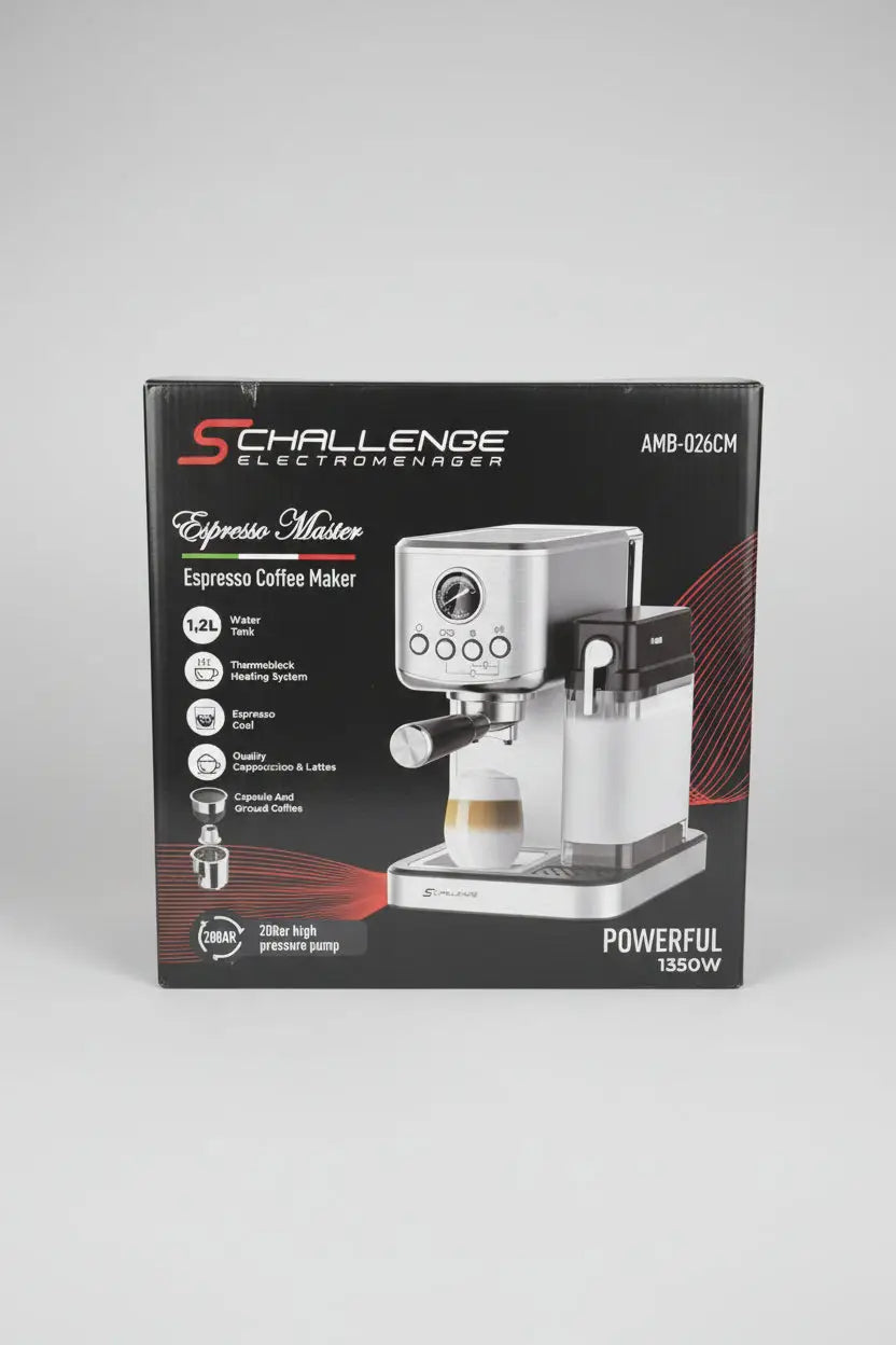 Machine à expresso schallenge amb‑026cm silver et blanc avec un design moderne pour café espresso