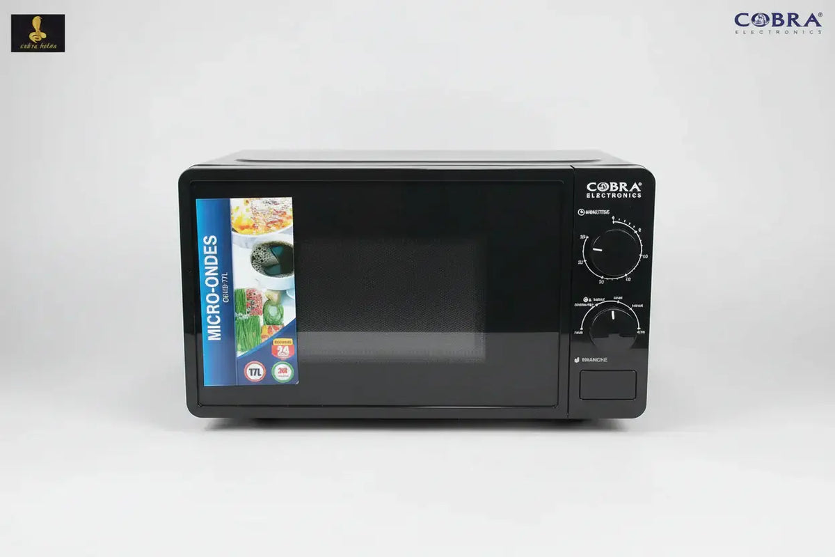 Micro-onde cobra 17 litres noir avec finition brillante et boutons de commande latéraux à droite